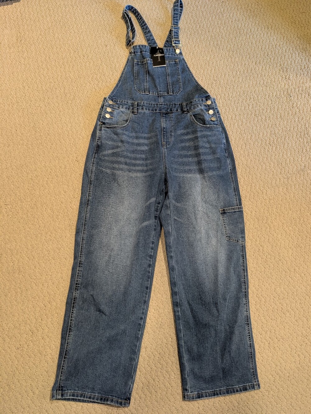 Flamingals Multi Pocket Mid Waist Straight Leg Overalls NWT Women's Medium - Picture 3 of 10